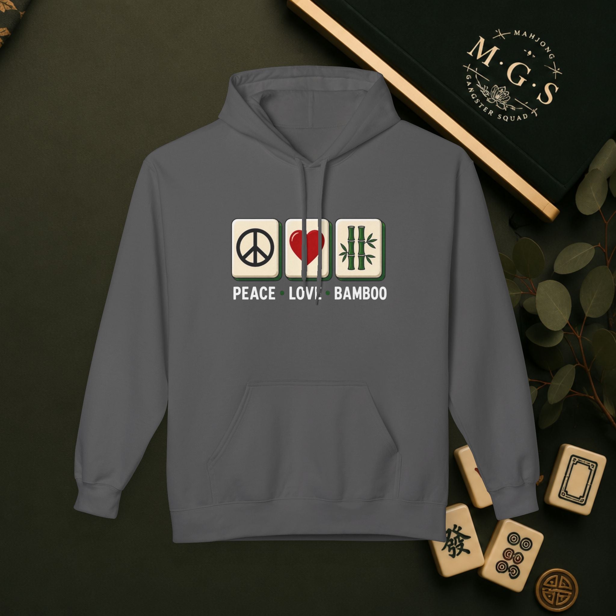 Mahjong Gangster Squad Hoodie — "Peace, Love, Bam"