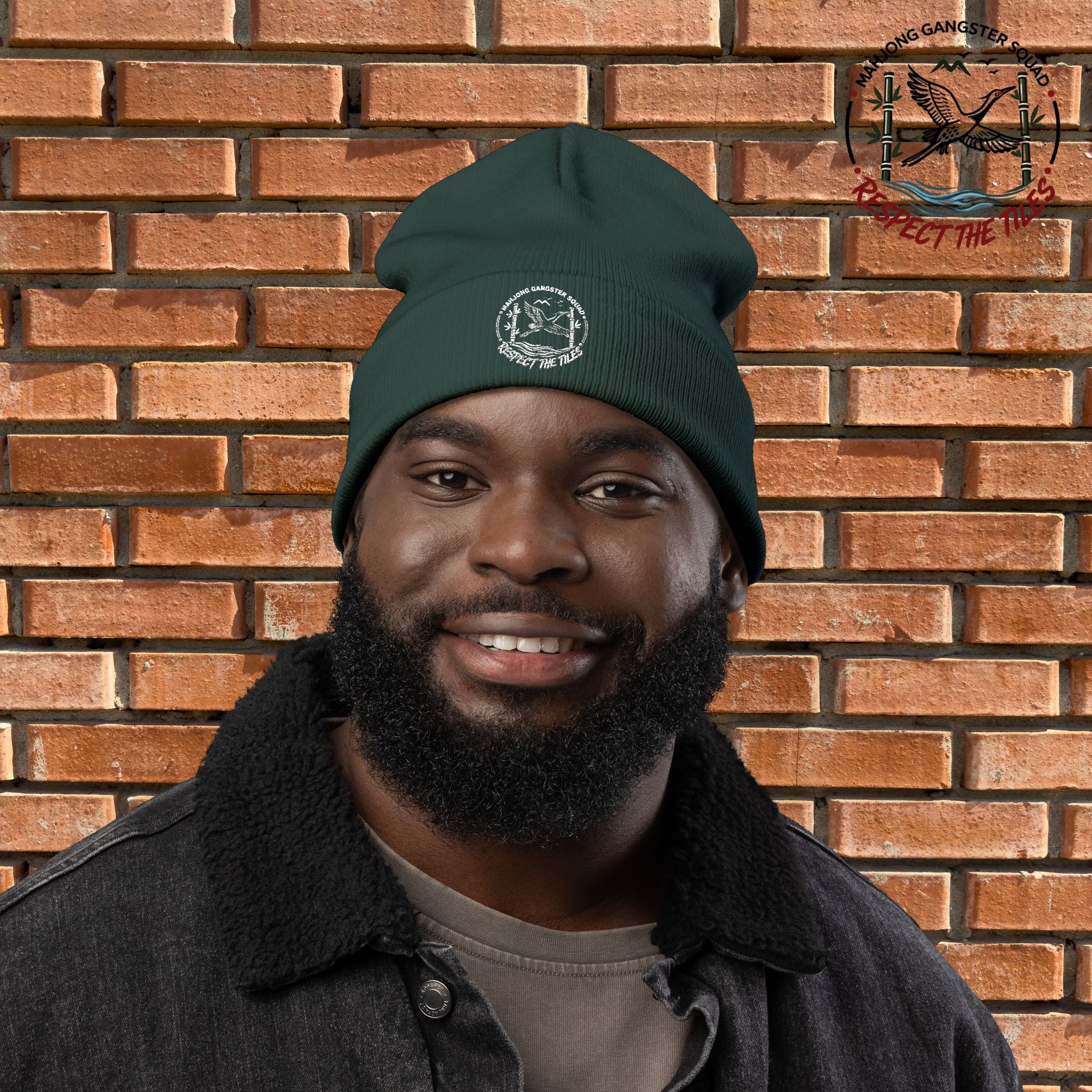 Mahjong Gangster Squad — "Respect the Tiles: Crane" Embroidered Beanie