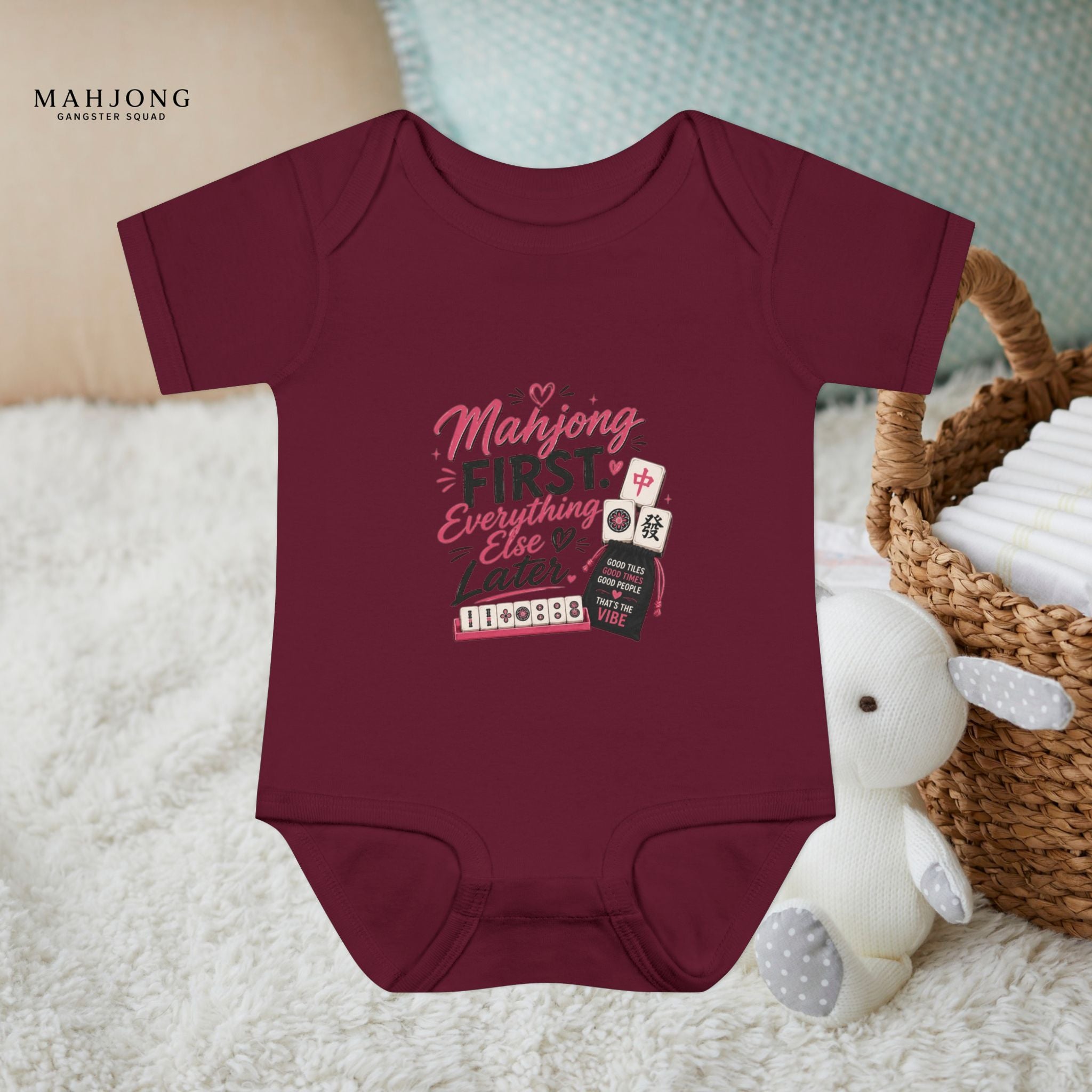 Mahjong Gangster Squad - 'Mahjong First' Baby Onesie